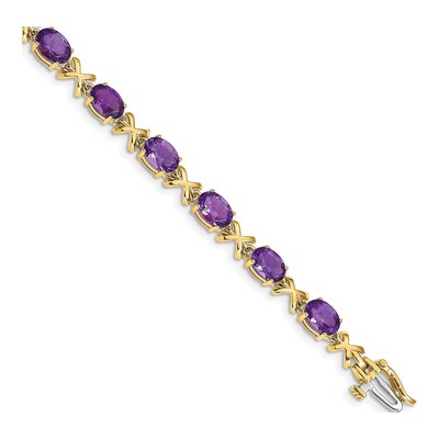 14K Yellow Gold Amethyst Oval X-Design Bracelet