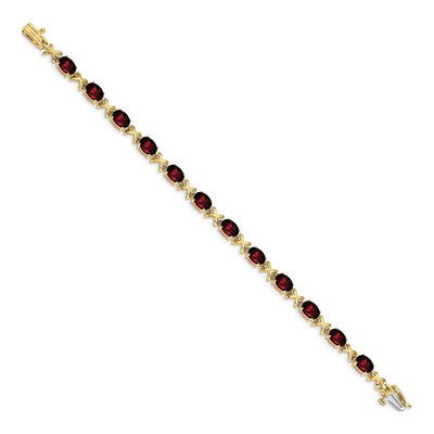 14K Yellow Gold Garnet Oval X-Design Bracelet – view 2