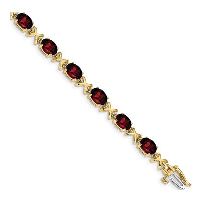 14K Yellow Gold Garnet Oval X-Design Bracelet