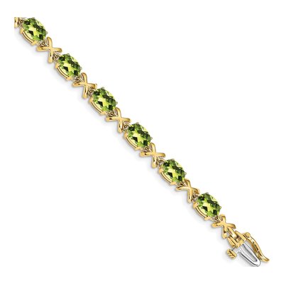 14K Yellow Gold Peridot Oval X-Design Bracelet