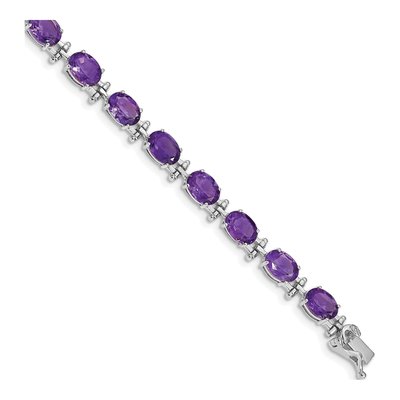 14K White Gold Amethyst Oval 7-inch Bracelet