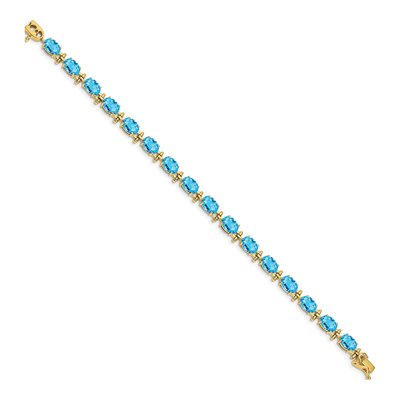 14K Yellow Gold Swiss Blue Topaz Oval Bracelet – view 2