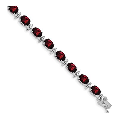 14K White Gold Garnet Oval Bracelet