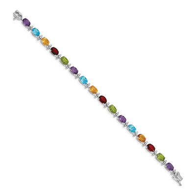 14K White Gold Peridot & Garnet Rainbow Bracelet – view 2