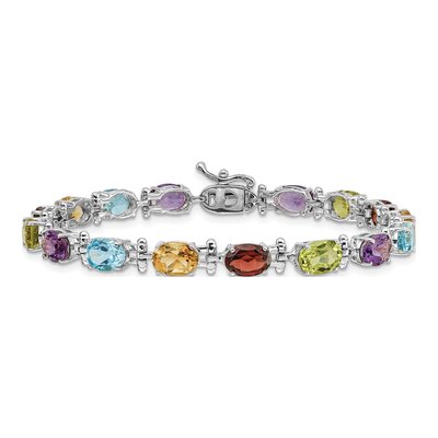 14K White Gold Peridot & Garnet Rainbow Bracelet – view 3