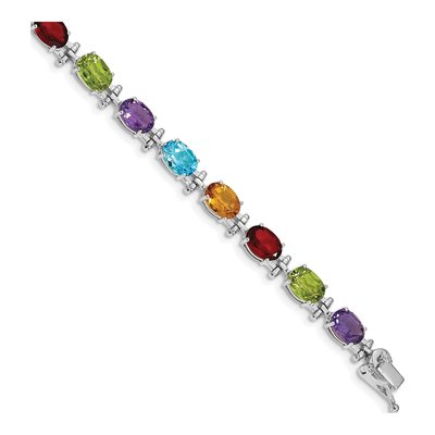 14K White Gold Peridot & Garnet Rainbow Bracelet