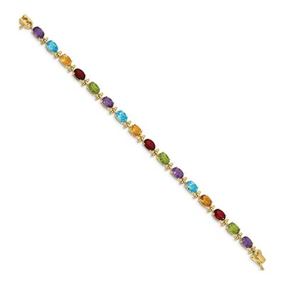 14K Yellow Gold Peridot & Garnet Rainbow Bracelet – view 2