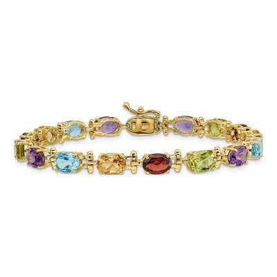 14K Yellow Gold Peridot & Garnet Rainbow Bracelet – view 3