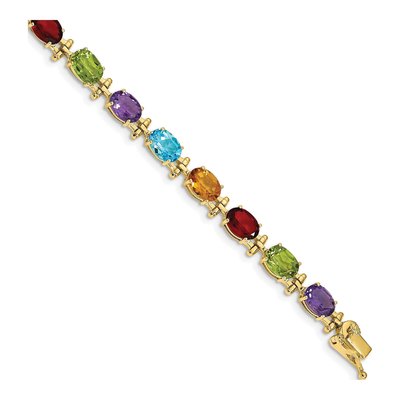 14K Yellow Gold Peridot & Garnet Rainbow Bracelet