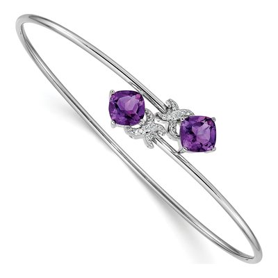 14K White Gold Amethyst & Diamond Bangle Bracelet