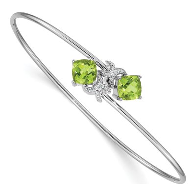 14K White Gold Peridot & Diamond Bangle Bracelet