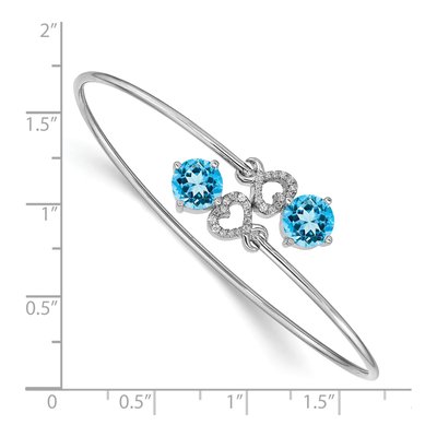 14K White Gold 1/8 ct tw Swiss Blue Topaz & Diamond Heart Bangle Bracelet – view 2