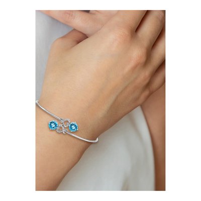 14K White Gold 1/8 ct tw Swiss Blue Topaz & Diamond Heart Bangle Bracelet – view 3