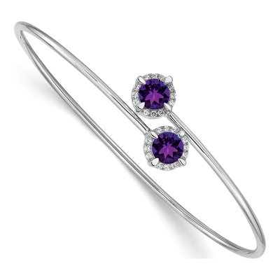 14K White Gold 1/8 ct tw Amethyst & Diamond Halo Bangle Bracelet