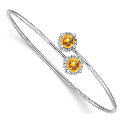 14K White Gold 1/8 ct tw Citrine & Diamond Halo Bangle Bracelet