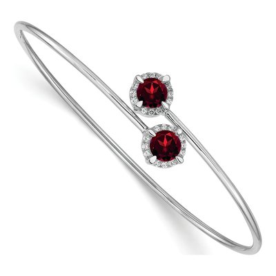 14K White Gold 1/8 ct tw Garnet & Diamond Halo Bangle Bracelet