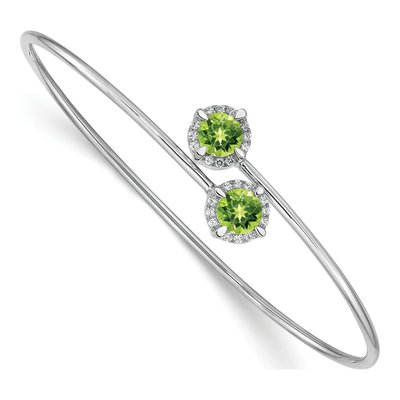 14K White Gold 1/8 ct tw Peridot & Diamond Halo Bangle Bracelet