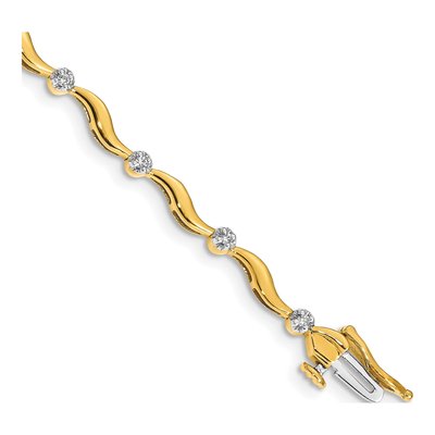 14K Yellow Gold 1/6 ct tw Diamond Curved Link Bracelet