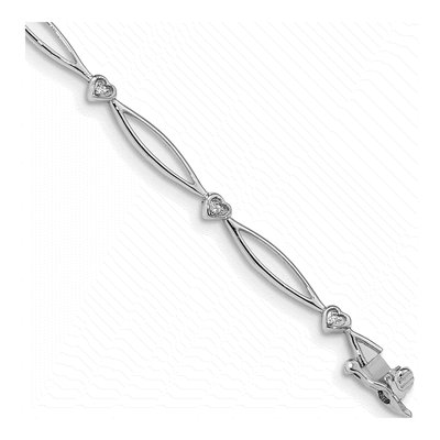 14K White Gold Diamond Heart Oval Link Bracelet