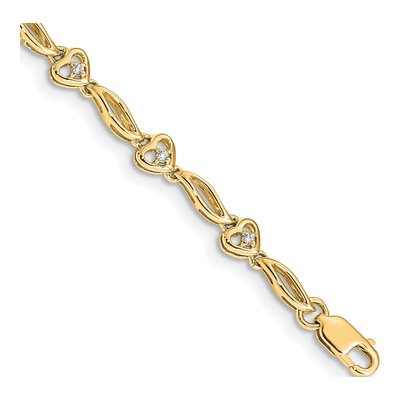14K Yellow Gold 1/10 ct tw Diamond Heart Tennis Bracelet