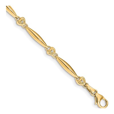 14K Yellow Gold 1/20 ct tw Diamond Heart Bracelet