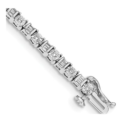 14K White Gold 1 ct tw Diamond Round Baguette Tennis Bracelet