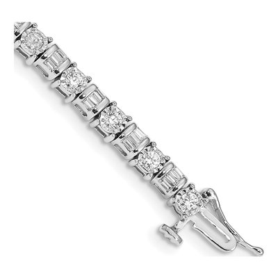 14K White Gold 2 ct tw Diamond Round Baguette Tennis Bracelet