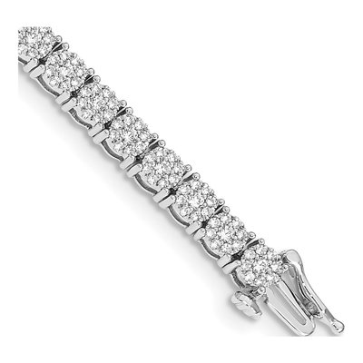 14K White Gold 3 ct tw Diamond Cluster Tennis Bracelet