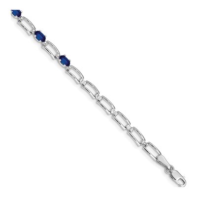 14K White Gold Sapphire & Diamond Paperclip Bracelet