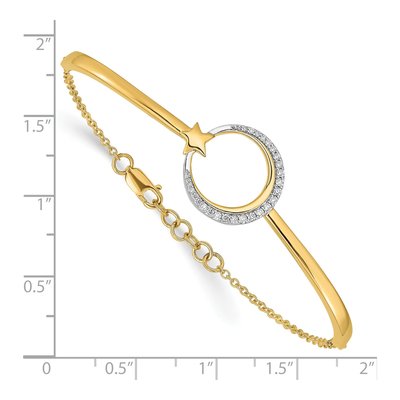 14K Yellow Gold 1/8 ct tw Diamond Moon Star Bangle Bracelet – view 4
