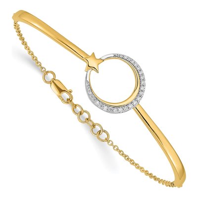14K Yellow Gold 1/8 ct tw Diamond Moon Star Bangle Bracelet