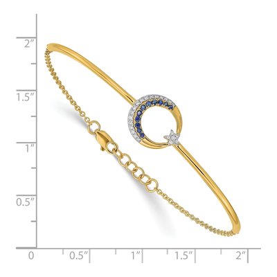 14K Yellow Gold 1/8 ct tw Sapphire & Diamond Moon Star Bangle Bracelet – view 5
