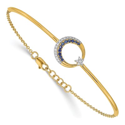 14K Yellow Gold 1/8 ct tw Sapphire & Diamond Moon Star Bangle Bracelet