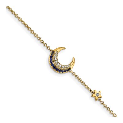 14K Yellow Gold 1/15 ct tw Sapphire & Diamond Moon Star Bracelet