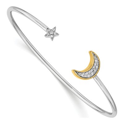 14K Two-Tone Gold 1/6 ct tw Diamond Moon Star Cuff Bracelet – view 3