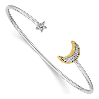 14K Two-Tone Gold 1/6 ct tw Diamond Moon Star Cuff Bracelet