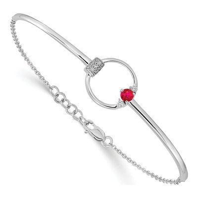 14K White Gold 1/10 ct tw Ruby & Diamond Bangle Bracelet