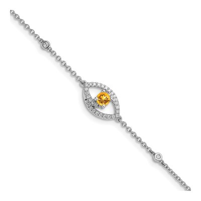 14K White Gold 1/5 ct tw Citrine & Diamond Round Eye Bracelet