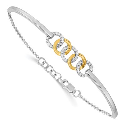 14K Two-Tone Gold 1/5 ct tw Diamond Circles Bar 5In Bangle Bracelet