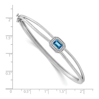 14K White Gold 1/10 ct tw Swiss Blue Topaz & Diamond Hinged Bangle Bracelet – view 2