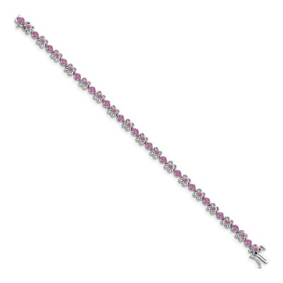 14K White Gold Lab-Created Pink Sapphire Flower Bracelet – view 2