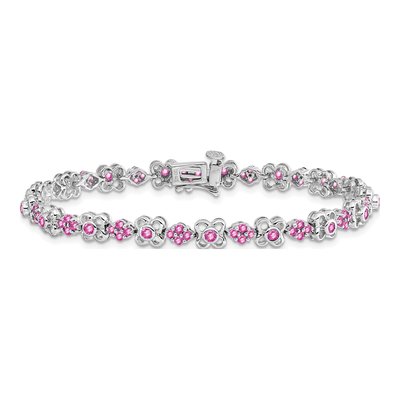 14K White Gold Lab-Created Pink Sapphire Flower Bracelet – view 3