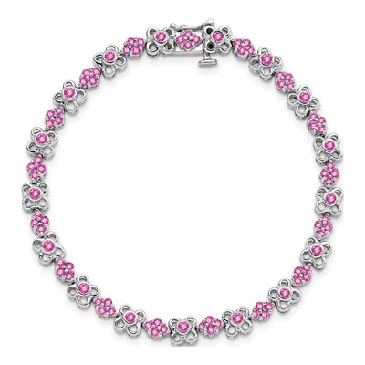 14K White Gold Lab-Created Pink Sapphire Flower Bracelet – view 4