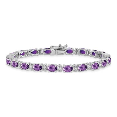 14K White Gold 1/10 ct tw Amethyst & Diamond Oval Bracelet – view 3