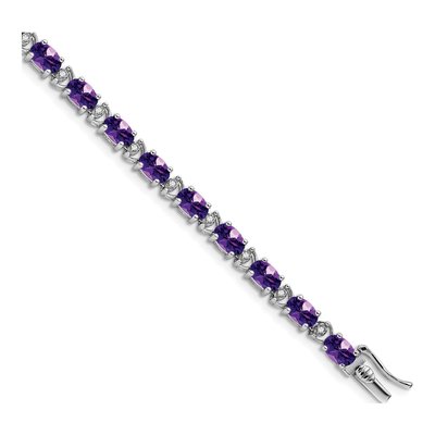 14K White Gold 1/10 ct tw Amethyst & Diamond Oval Bracelet