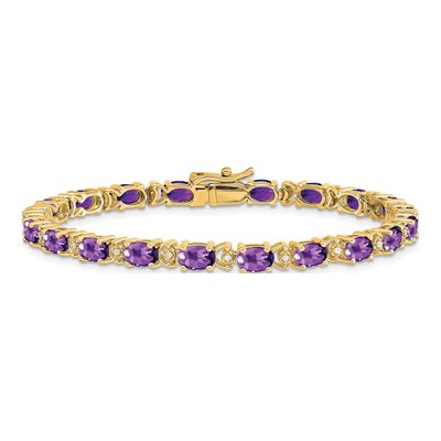 14K Yellow Gold 1/10 ct tw Amethyst & Diamond Oval Bracelet – view 3