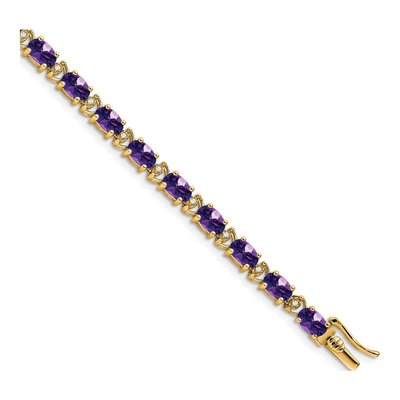 14K Yellow Gold 1/10 ct tw Amethyst & Diamond Oval Bracelet