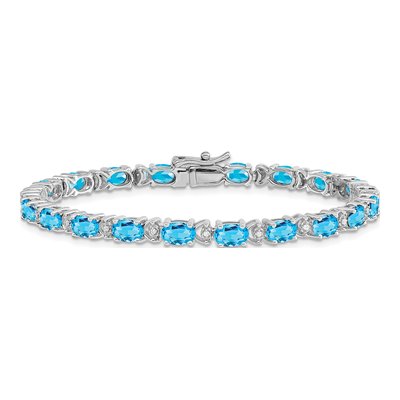 14K White Gold 1/10 ct tw Swiss Blue Topaz & Diamond Oval Bracelet – view 4