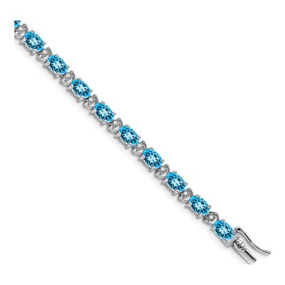 14K White Gold 1/10 ct tw Swiss Blue Topaz & Diamond Oval Bracelet