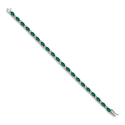 14K White Gold 1/10 ct tw Lab-Created Emerald & Diamond Oval Bracelet – view 3
